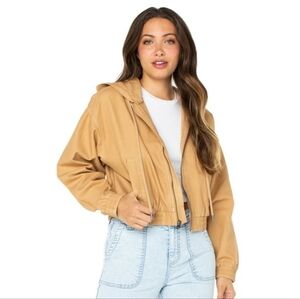 Celebrity Pink 100% Cotton Cropped Waist Cinch Hoodie In Iced Coffee Tan Size XS